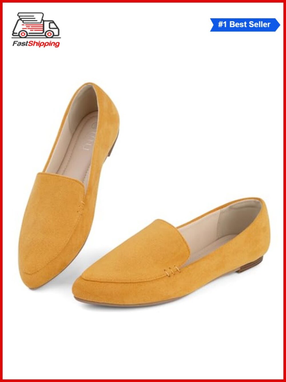 MUSSHOE Pointed Toe Flats Faux Suede Slip On Loafers Comfort Work